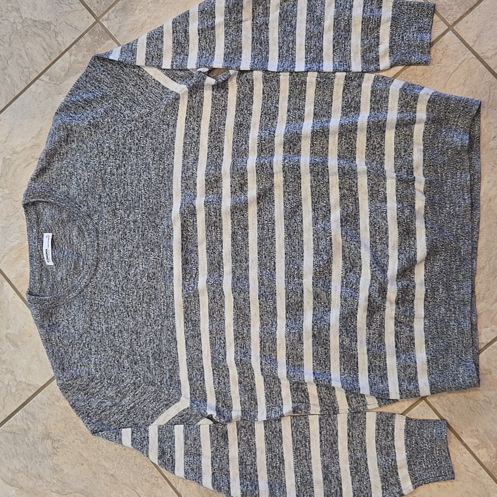 Men's Sonoma Gray and Cream Striped Crewneck Sweater XL 60/40 Cotton/Polyester